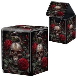 For MTG Deck Box, Fits 100+ Single Sleeved Cards, Strong Magnet Card Deck Box, PU Leather Trading Card Storage Box, TCG, CCG Cards Secure Storage for Trading Card, Skull Roses Florals