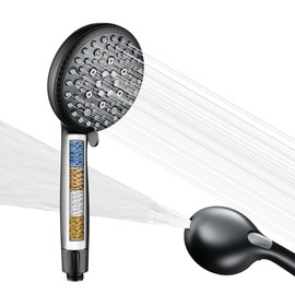 SUMERAIN Hard Water Filter Showerhead with 9 Spray Modes, KDF filtration & Vitamin C Skin Care 3-Month Replacement Filter for California/Texas/Illinois, Matte Black