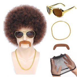 Brown Afro Wig for Men 70s Disco Rocker Afro Curly Wigs For Party