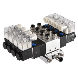 Heschen Electrical Pneumatic 4 Solenoid Valve, 4V230C-08, 24VDC, PT1/4, 5 Way 3 Position, Manifold Base, Muffler, Quick Fittings Set, CE