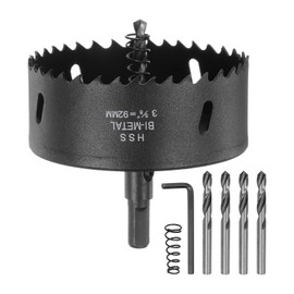 HARFINGTON Bi-Metal Hole Saw Kit 92mm (3-5/8") Hole Cutter Set with 1pcs 1/2" Hex Shank Arbor 5pcs 1/4" Center Drill Bits 2ps Springs 1pcs Wrench for Wood Plastic Soft Metal