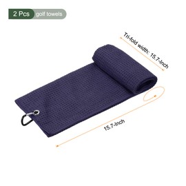 YOKIVE 2 Pcs Tri-Fold Golf Towels, Golf Club Waffle Pattern Towels with D Clip for Golf Balls Lovers (Navy Blue, 16x16-Inch)