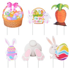 Pack of 6 Easter Garden Stakes, Garden Decoration, Easter Bunny, Colourful Eggs, Carrot, Easter Stake, Happy Easter Decoration, Stand for Outdoors, Indoor
