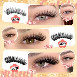 Cat Eye Lash Clusters Wispy Eyelash Clusters 30D+40D+50D Individual Lashes 400pcs Light & Right Cluster Eyelash Extensions D Curl Lash Extension 8-18mm Natural Lashes Clusters for Beginners
