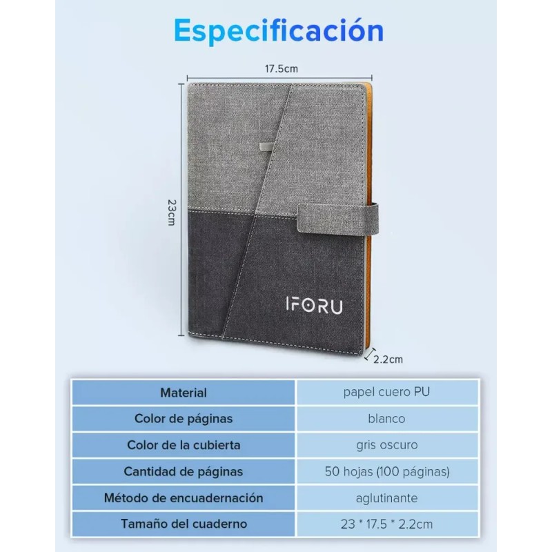Cuaderno Inteligente Reutilizable IFORU Gris 100 Páginas con Almacenamiento en