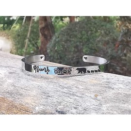 Veeshy Mama Bear One Mother four 4 Cubs Cuff Bracelets Stainless Steel Bangle Jewelry, Christmas Birthday Gifts for Mom Mother