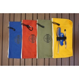 Canvas Zipper Bag (Set of 4) Heavy Duty Tool Pouch Tote Bags, Color Coded with Carabiner Clip, Metal Zipper and Elastic Organizer