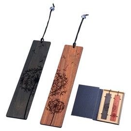 Mitoland Bookmark Siori Wooden Bookmark Ebony Natural Wood Carving Gift Box Set of 2 Dandelions