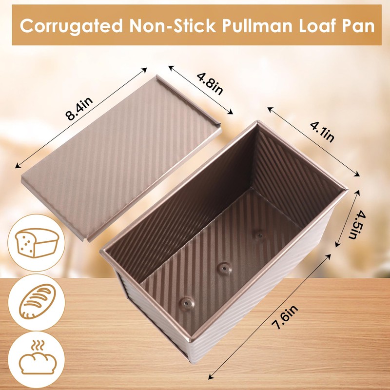 Spmarkt 2pack Pullman Bread Pans with Lid, 1LB Capacity Bread