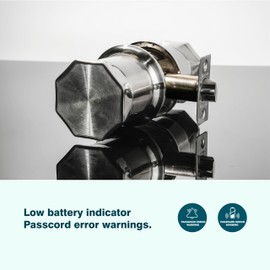 Smart Door Knob with Keypad and Key, Keyless Entry Door Lock,Smart Digital Knob Unlock by Passcode/Keys/USB backuplock,Electronic Door Knob for Home Bedroom Apartment Garage Office Security,Silver