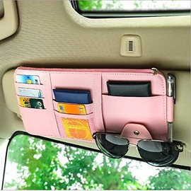 Car Sun Visor Organizer, Auto Interior Accessories Pocket Organizers, Registration and Document Holder, Personal Belonging Storage Pouch Organizer, Interior Accessories Pocket Organizer (Pink)