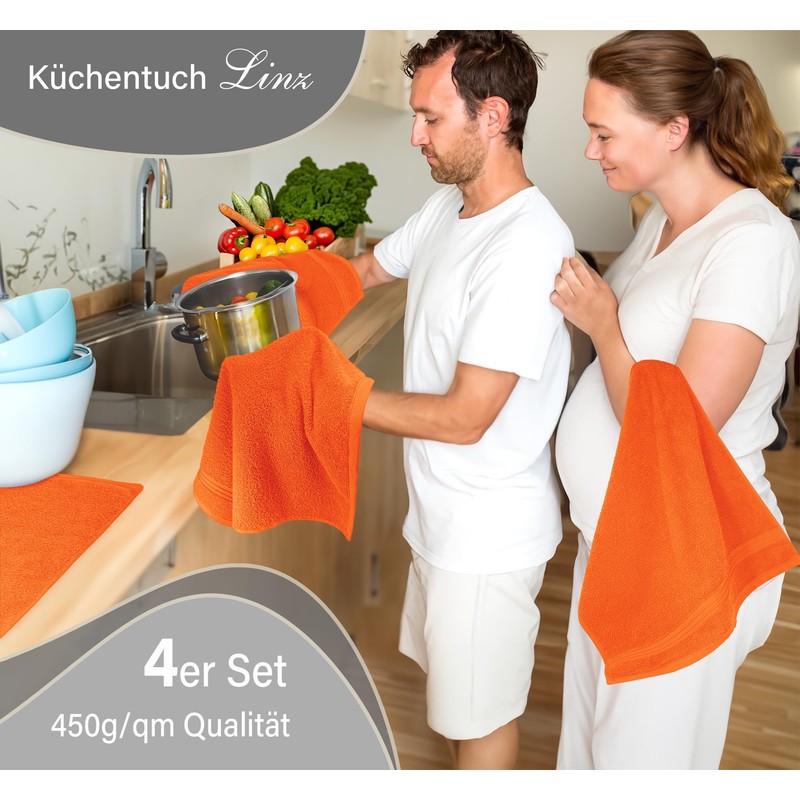 Lashuma Linz Terry Towels, Kitchen Towel Set of 4, Colour: