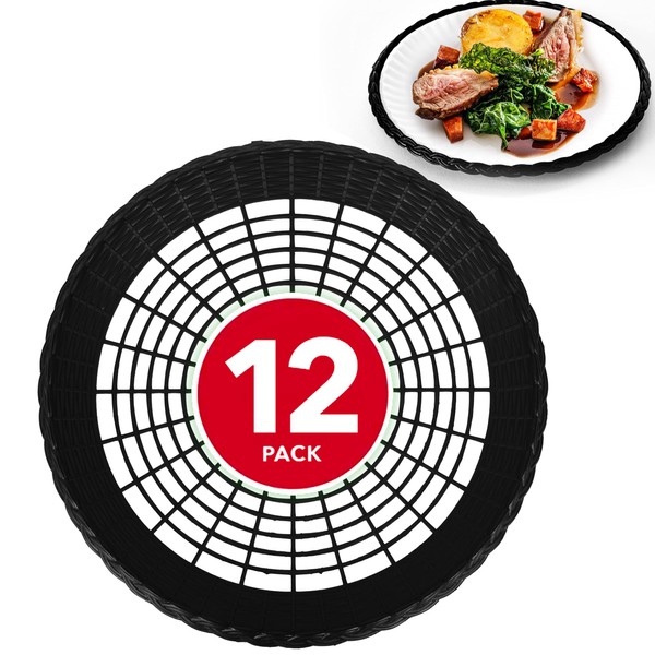 Stock Your Home 9” Paper Plate Holder in Black (12 Count) - Plastic - Heavy Duty - Woven - Reusable