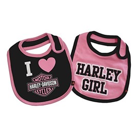 Harley-Davidson 7009505 Baby Girls' Bib, Bar & Shield, 2-Pack, Black/Pink