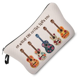 Livel lhood Floral Guitar Makeup Bag Go Where The Guitar Takes You Small Organizer Bag Zipper Pouch Coco Floral Guitar Retro Cosmetic Bag Present for Women Friends Families, hzt0428