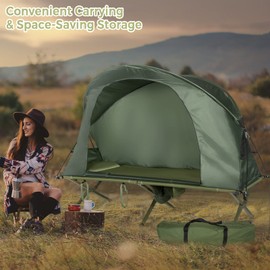 Tangkula 4-in-1 Camping Cot Tent Set, Foldable Off Ground Elevated Tent for 1 Person, Portable with Waterproof External Cover, Air Mattress & Carrying Bag, Ideal for Outdoor Hiking, Camping