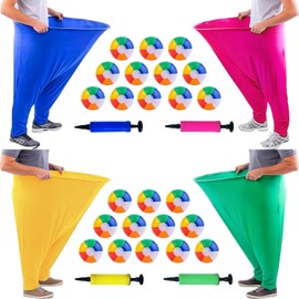 Granny Pants Yard Game Sets,4 PCS Oversized Fun Party Game Pants with 24 Bouncy Balls and 4 Air Pumps,Outdoor Games for Family Backyard Group Activities (Blue+Green+Yellow+Rosered)