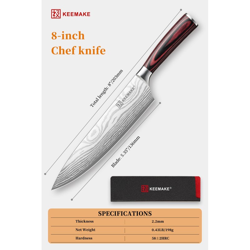 KEEMAKE Chef Knife 8 Inch - Ultra Sharp Kitchen Knife