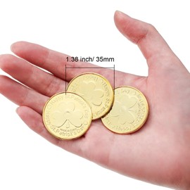 240 Pieces St. Patrick's Day Shamrock Coins Plastic Lucky Clover Coins Shamrock Luck Coins Table Sprinkles for Party Supplies (Gold)