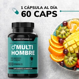 Multi Vitaminico para Hombres con 24 Ingredientes y Vitaminas - Suplemento Vitamínico Formulado por Científicos - 400 IU Vitamina D3 - Suplemento Alimenticio en Cápsulas para Hombres -Sin Azúcar-Sin Ingredientes GMO (60 cápsulas)