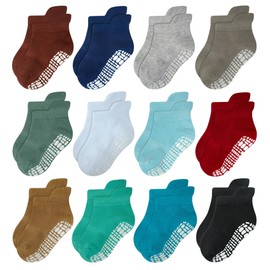 RATIVE Anti Slip Ankle Socks with Grippers for Baby Infant Toddler Kids Boys Girls (CA/US, Age, 2 Years, 3 Years, 12-Pairs/AB-110)