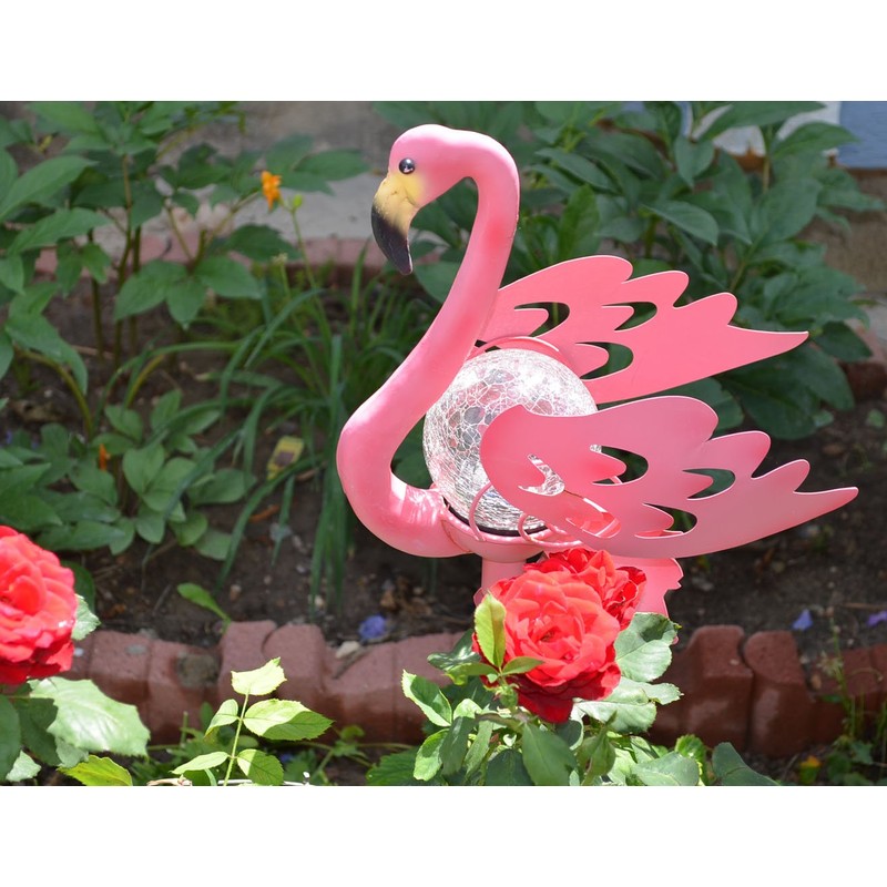 Solaration 3005 Solar Glass Globe Light with Pink Flamingo for