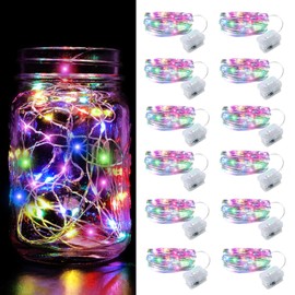 Aogist 12 Pack Fairy Lights 3 Modes 7ft 20 LED Waterproof,Battery Operated Silver Wire Firefly Starry Moon Mini String Lights for Mason Jars Christmas DIY Crafts Wedding Party Bedroom,Multicolor