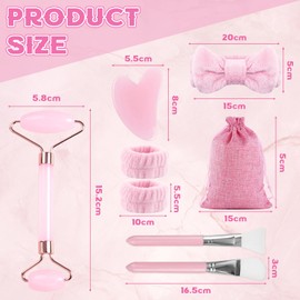 Yuaerbuo Face Massager Gua Sha Board Pink Jade Rollers, Natural Face Roller Gua Sha Jade Rose Quartz Facial Massager Stone, Jade Roller Skincare Headband Face Brushes Guasha Set (Pink)