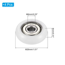 PATIKIL Nylon Pulley Wheel, 8x26x6mm 4 Pcs Ball Bearing Guide Roller Idler Pulley for Furniture Hardware Accessories and Sliding Door Window, White