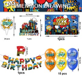 42pcs Superhero Birthday Party Decoration Disposable Banner，Cake Topper，Blackdrop,Balloons for Baby Shower Supplies Hero Party Decoration