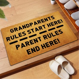 Funny Welcome Doormat For Front Door Decor Indoor Entrance Way Area Rugs Grandparent Rules Start Here Monogram Kitchen Rugs and Mats With Anti-Slip Rubber Back Novelty Gift Mat(23.7 X 15.9 in)