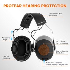 Bluetooth Hearing Protection NRR 25dB Integrated Microphone,Hands-Free Noise Cancelling Headphone with Soft Gel Ear Pads,Rechargeable Safety Earmuffs for Mowing,Workshop Working(Gray)