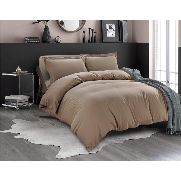 LinenEra 1 Piece Taupe Plan Duvet Cover Set Oversized King