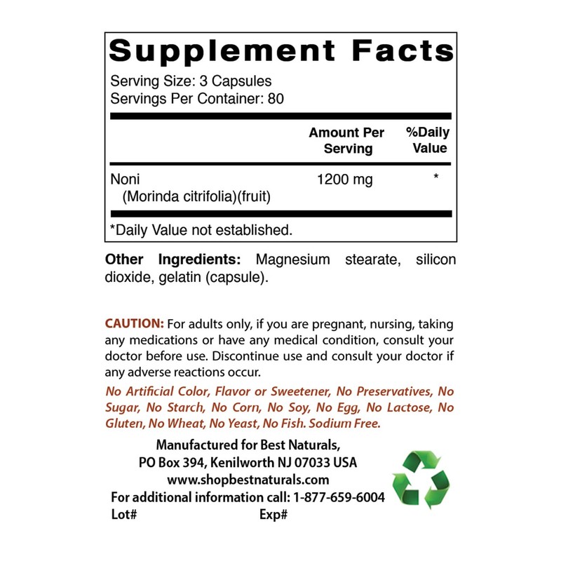 Best Naturals Noni 400 mg 240 Capsules (240 Count (Pack
