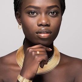 BSLVWG 5PCS Jewelry Sets for Women African National Statement Necklace Open Cuff Bracelet Chunky Costume Jewelry Set Hoop Earrings Women Rings Bangle Gold Choker Statement Necklace