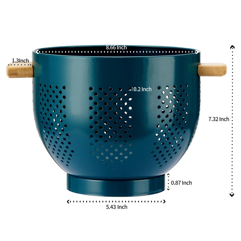 Metal Colander with Wood Handle, Powder Coated Steel Large Kitchen