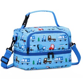 Chase Chic Lunch Bag for Boys, Insulated Reusable Large Cute Dual Lunch Bag Box Container for Kids Toddler School Daycare Blue Car