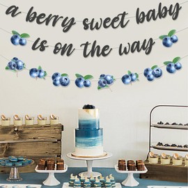 Jollyboom Berry Sweet Baby Shower Decorations Girls, A Berry Sweet Baby is On The Way Banner Blueberry Baby Shower Decoration Banner Garland for Girl Berry Fruit Theme Baby Shower Party