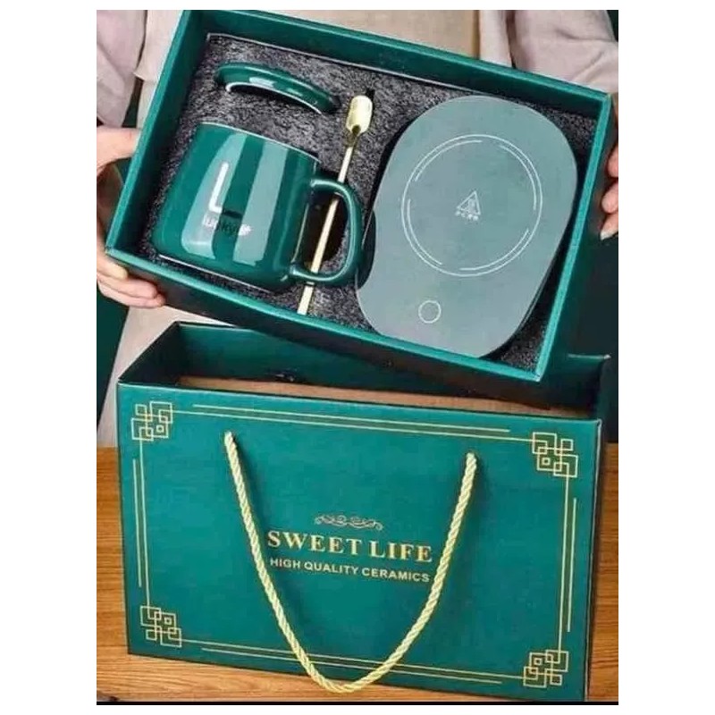 KH Taza Con Tapa Y Calentador Eléctrico Con Botón De