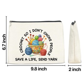 LGLZSHP Funny Crochet Gifts Makeup Bag Crochet Gifts for Women Crochet Lovers Crocheters, Knitting Gifts Knitters Cosmetic Bag I Crochet So I Don't Choke People Zipper Makeup Pouch