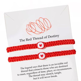 Luminous heart couples bracelet with fine braided cord - comes in a set of two (red)