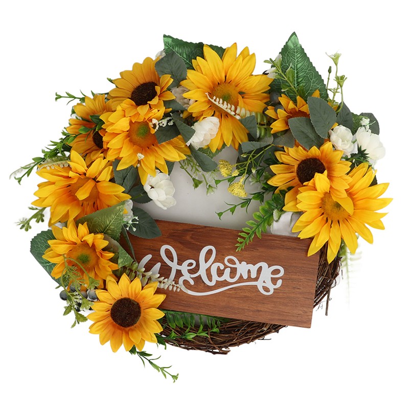 15 Inch Sunflower Wreath for Front Door Artificial Sunflower Wreath