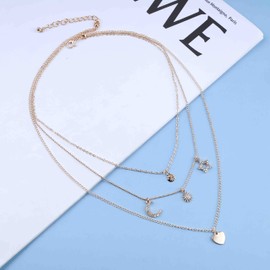 Cimenexe Bohemian Crystal Moon Choker Necklace Layered Heart Necklace Chain Rhinestone Star Necklace Gold Scallop Necklace Choker Shell Necklace Chain Jewellery for Women and Girls