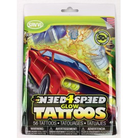 Savvi Need For Speed Glow In The Dark 50+ Temporary Tattoo Pack
