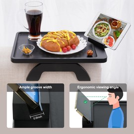 SINWANT Couch Arm Table Tray, Bamboo Sofa Arm Clip on Tray Table, 15.75" x 11.8" Large Sofa Armrest Tray with 360° Phone Holder,Portable Side Table for Phone Remote Snack