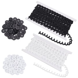 PH PandaHall 20 Yards Petite Braid Trim with Button Loops Buttonhole Tassel Fringe Lace Trim with 100pcs Buttons for Costume Crafts Sewing Wedding Bridal Dress Decoration, Black/White