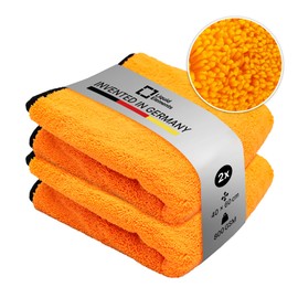 Liquid Elements Car Drying Cloth Orange Baby 800 GSM 40 x 60 cm - Soft Microfibre Cloth for Car Care - Extremely Absorbent, Lint-Free & Gentle on Paint (Pack of 2)
