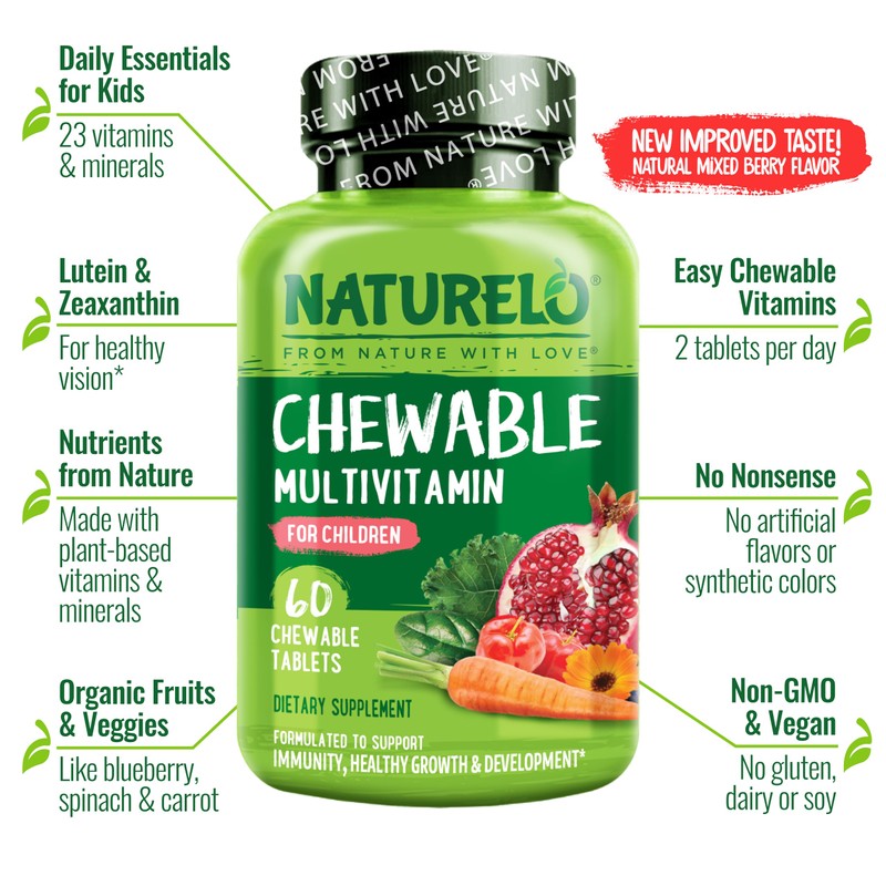 NATURELO Chewable Multivitamin for Children – Natural Whole Food Nutrients