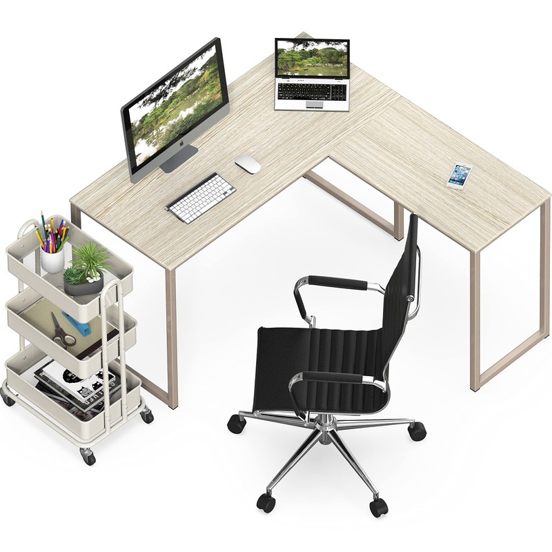 SHW 48-Inch Mission L-Shaped Home Computer Desk, Maple