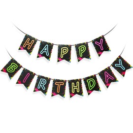 Glow Party Happy Birthday Banner Decoration（Already Assembled）, 80s Birthday Banner Let's Glow Party Decorations, Glow in the Dark Party Supplies, Neon Party Birthday Decorations